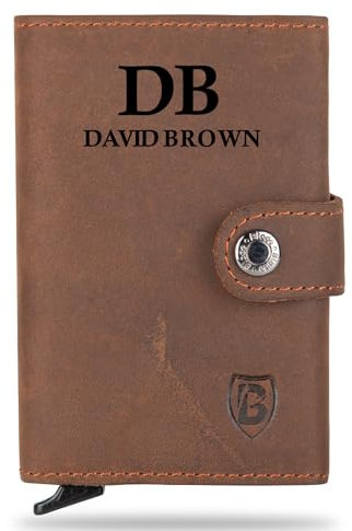 Blade® Personalisiertes Slim Kartenetui für Herren/Damen - Wallet mit Pop-Up-Funktion | Leder Kreditkartenetui mit RFID Schutz | Platz für 6-8 Karten | Individuelles Karten Portemonnaie-Tobacco