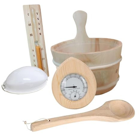 Gralara Sauna Accessories Set Home Sauna Room Lamp Sauna Wooden Bucket and Ladle Kit