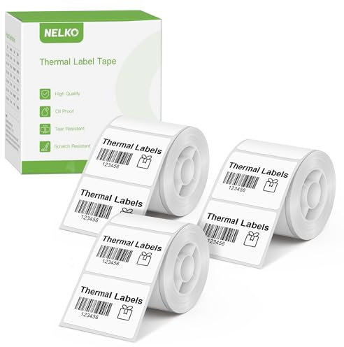 NELKO PM220 Etikettenhersteller-Band, angepasstes Etikettendruckpapier, 40x30 mm, Standard-laminiertes Büro-Etikettierband-Ersatz, Thermo-Etikettenband für Zuhause, Büro, 230 Etiketten/3 Rolle（weiß）