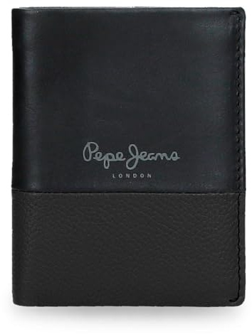 Pepe Jeans Double Portefeuille Vertical avec Porte-Monnaie Noir 8,5 x 10,5 x 1 cm Cuir by Joumma Bags, Noir, Talla única, Portefeuille Vertical avec Porte-Monnaie
