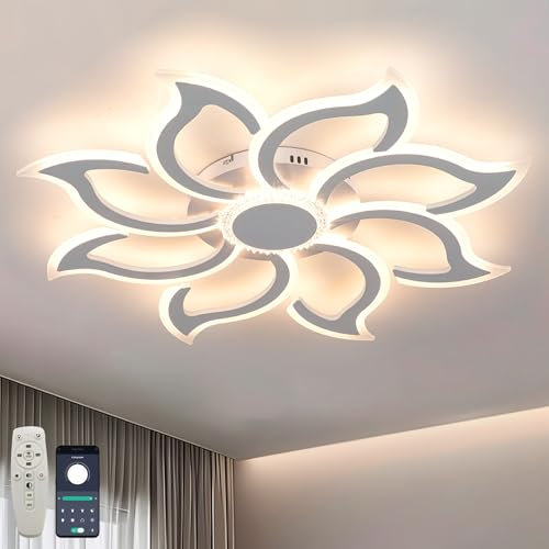 Plafonnier Moderne Avec Télécommande Led Dimmable Salon Chambre Plafonnier Mémoire Sans Scintillement Protection Des Yeux Plafonnier Salon Timing, Blanc 90CM
