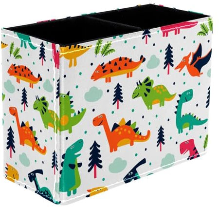 VAPOKF Dinasour Animal Pen Holder for Desk, 2 Compartments Pen Pot Pencil Holders Makeup Brushes Storage Desktop Stationary Supplies Organiser for Home Office