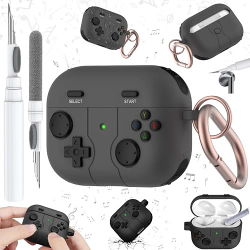 Liekadijiae Airpods 4 Hülle, Silikon Hülle AirPods 4Generation, Retro Game Console Hülle für AirPods 4, Kompatibel mit AirPods4 Hülle Fall Abdeckung mit Schlüsselanhänger, Mit Reinigungsstift(Schwarz)