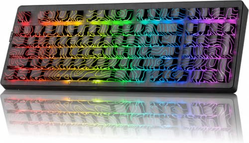 ZORNHER ZH980 Clavier mécanique sans fil, 95 % noir, clavier crémeux personnalisé remplaçable à chaud avec pavé numérique, touches topographiques noires, commutateurs linéaires au son crémeux, taille