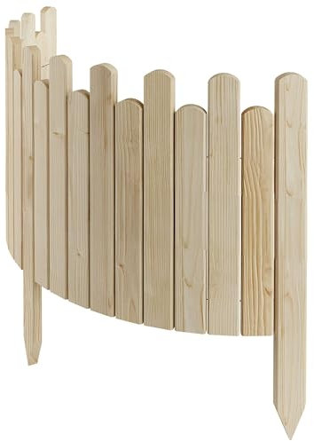 Floranica Beeteinfassung Rasenkante Höhe 40 cm unbehandelt 100 cm lang Flexibler Gartenzaun Holz Rollzaun Steckzaun Holzzaun Palisade Mähkante Rollborder