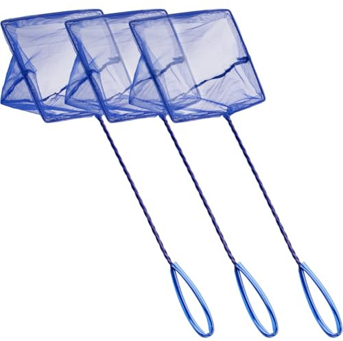 SF Blue Aquarium Fish Net Quick Catch Mesh Landing Net Tank Net with 30cm Plastic Handle L/3Packs