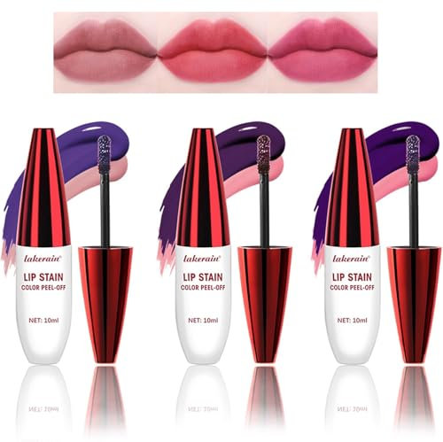 3 Pieces Peel Off Lip Liner Tattoo, Peel Off Lipstick, Waterproof and Transfer Proof Pink Lip Ink, Matte Finish Peel Off Lip Gloss, Non-stick Cup Liquid Lipstick Nude Lip Stain for Lakerain