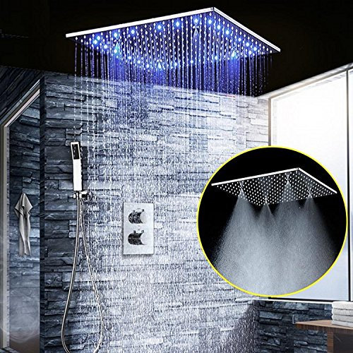 CHCWR 3 Way LED Rain Shower Set with Thermostatic Shower Control Valve,20 Inch Square Mist Shower Head and Handheld Shower