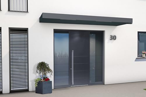Gutta Rechteckvordach BS Plus 300 (SM) mit Wasserspeier rechts - Anthrazit mit Melder | Sondermaß: 251-300 x 35-90 x 15,5 cm (BxTxH)