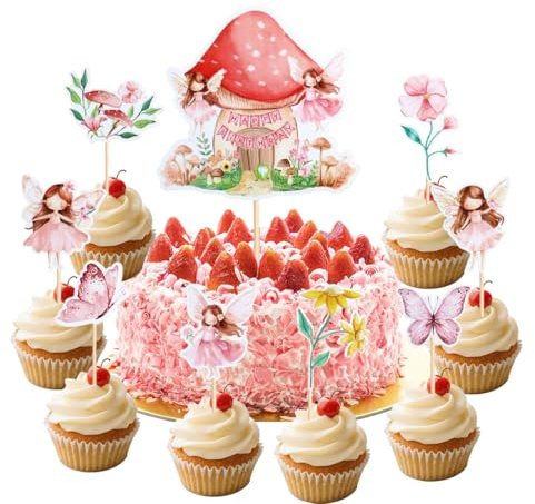 Flower Fairy Ballerina Cupcake Toppers,Ballerina-Kuchenaufsatz Geburtstagstorten Dekoration,Happy Birthday Tortendeko-Fee,9 Stück