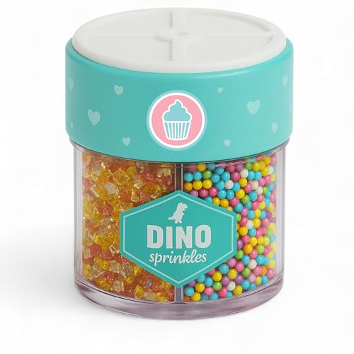 MIJOMA Zuckerstreusel Mix 90g – 4 Sorten je Streudose – Bunte Zuckerdekoration für Kuchen, Torten, Cupcakes, Kekse & Desserts – Streudekor für kreative Backideen (DINO sprinkles)