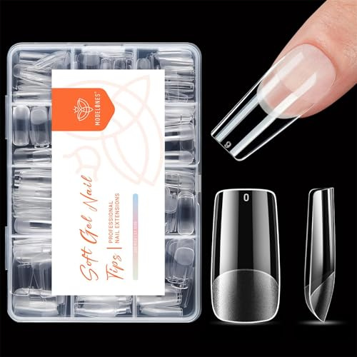Modelones Medium Square Nail Tips -216Pcs Nail Tips for Gel Extensions Half Matte Full Cover Clear Acrylic Gel Kit False Press on Nails Manicure Salon DIY at Home 12 Sizes