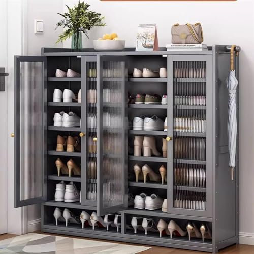 JKJZSALJ Zapatero De Bambú con 4 Puertas De Cristal, Organizador De Zapatos Moderno Independiente, Zapatero De 8 Niveles, Zapatero De Entrada, A