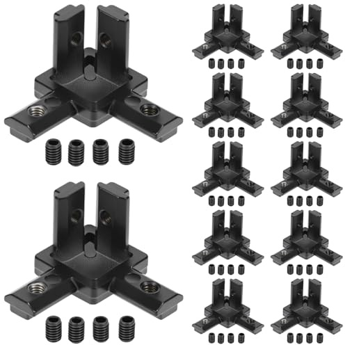 QWORK® 12 Stück 3 Wege Aluprofil Eckverbinder für 6 mm T-Nut mit Schrauben für Aluprofil 2020 Serie - Schwarz
