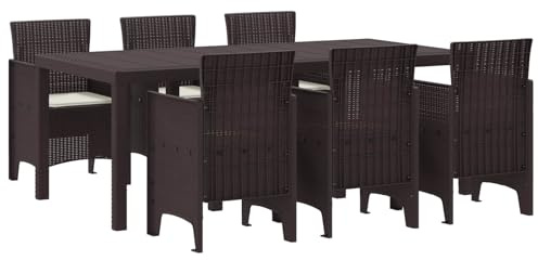 vidaXL Garden Dining Set 7 pcs Brown Polt rattan, Modern Garden and Terrace Dining Setup, Rectangular Outdoor Table, Durable Furniture for Family Gatherings and Entertaining