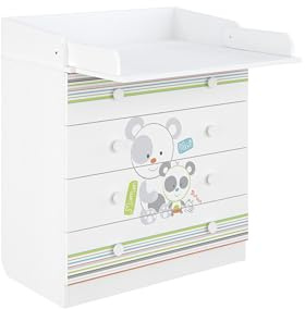 Shefa Kids 800 White Pandas 4-Drawer Baby Changing Table with Drawers – Baby Changing Unit & Diaper Changing Station, Convertible Changing Table Unit, Nursery Furniture