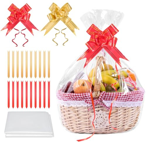 20 Stück Klare Geschenktüten - 50×70cm GroßE Flache GeschenktüTen, Verdicket Geschenkkorb Taschen mit 20 Blumen, Transparente Flache Tasche für Geschenke Körbe (PE Geschenktasche)
