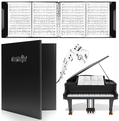 HIMOMO A4 Notenmappe 4 Seiten, Erweitern, 15 Taschen/60 Seiten Wasserdicht Music Sheet Chormappe, Notenmappe für Notenblätter Schwarz für Notenblätter, Gemälde, Dokumente (210 x 297 mm)