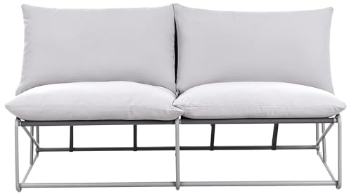 Beliani Garden Sofa 2 Seater Steel and Fabric Grey Includes 2 Seater Sofa, 2 Seat Cushion, 2 Backrest Cushion UV Resistant, Pico