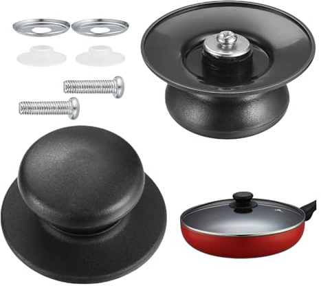 2 Pièces Poignée de Couvercle, Bouton de Couvercle de Casserole Bouton Anti-brûlure de Pot, Boutons Universelle Cuisine de Rechange, avec Trou, avec vis pour Cuisinière Lente, Poêles à Frire - Noir