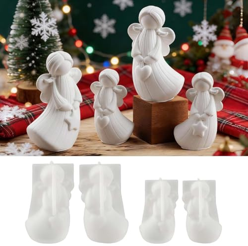 EPODA 4 Stück Silikonformen Gießformen Weihnachten Engel, 3D Silikonform Engel Silikonform, Weihnachts-Gießform Set für Kerzen, Dekoration und Basteln, 3D Engel Form aus Silikon (A)
