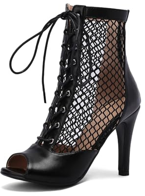 Uonpie Peep Toe Stivali 10cm Tacco in Scamosciata a Rete Scarpe da Ballo Latino Salsa Tango Bachata