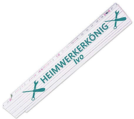 Zollstock mit Namen Ivo und schönem Motiv - HEIMWERKERKÖNIG - für Männer | Metermaß | Glieder-Maßstab mit Namen bedruckt | Viele Namen zur Auswahl