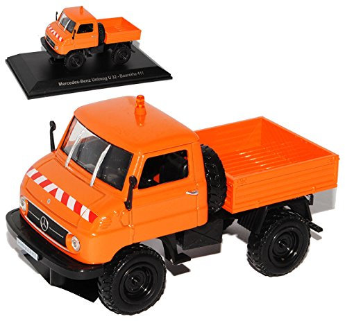 Atlas Mercedes-Benz Unimog U32 Baureihe 411 Straßendienst Orange mit Sockel 1/43 Modell Auto