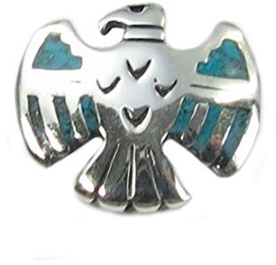 Indianerschmuck Kettenanhänger aus Sterling Silber - Thunderbird, klein - Türkis/Koralle