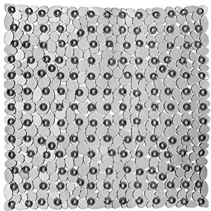 Premier Housewares Bath Mats PVC Non Slip Grey Bath Mat With Suction Grips Stylish Design Square Shaped Mats For Bathroom With Pebble Design 1 x 54 x 54
