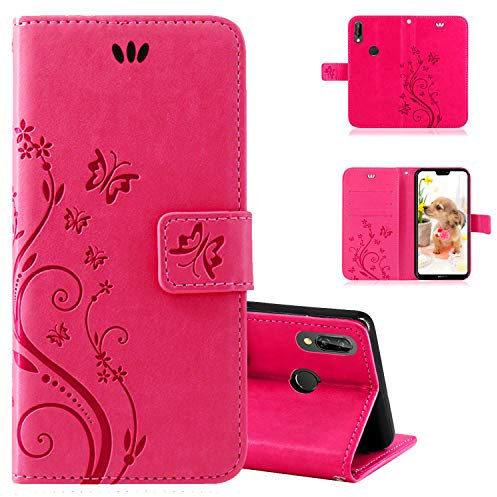 betterfon Hülle Kompatibel mit Huawei P20 Lite | Premium PU Leder Handyhülle Wallet Case für P20 Lite | Schutzhülle Blumen Klapphülle Handyhülle | Pink