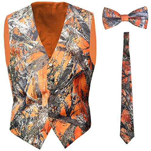 GSQWAHS Men's Camo Hunting Sleeveless Camouflage Vest - XL Orange 3PCS