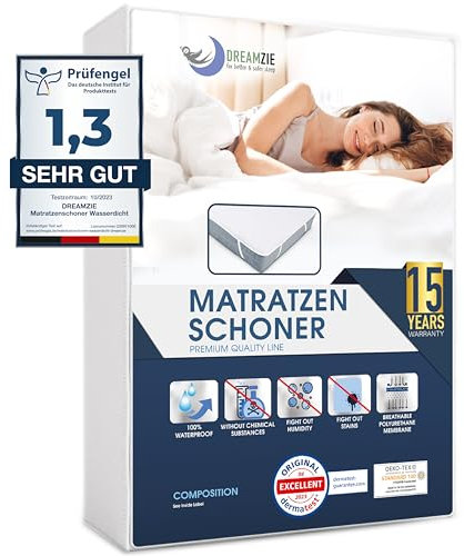 Matratzenschoner 150x190 cm Wasserdicht Made in EU und Oeko-TEX Zertifiziert von Dreamzie - Atmungsaktive Matratzenauflage