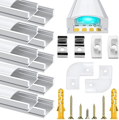 Profil en Aluminium, Chesbung 10 x 1Mètre Aluminium Profilé U-forme pour Bandes à LED, Compact Finition Professionnelle avec Blanc Laiteux Couvercle, Embouts, Clips de Montage en Métal