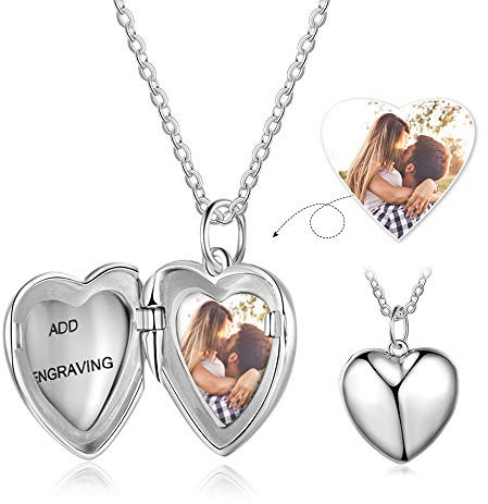 Personalisiert Sterling silber Medaillon Halskette Angepasst Foto Herz Anhänger Halsketten zum Frauen Mädchen Charme Schmuck Geschenk Bild und Gravur Text Andenken Vorhanden Kette von 18 Zoll