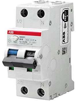 ABB RCBO System Pro M Compact DS201 FI/LS-Schalter 6A, 1P+N-polig Typ C, Empfindlichkeit 30mA, DIN-Schienen-Montage