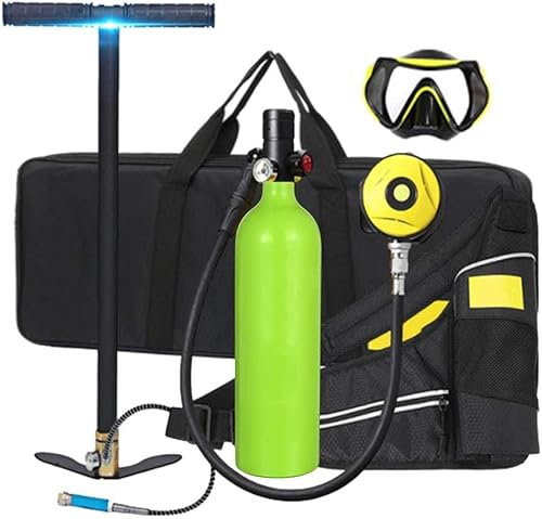 XSGDMN Réservoir de 1L Plongée Bouteilles de plongée, Réservoir D'oxygène 360 Degrés Rotation Interface Mini Bouteille Plongée Respirateur de Réservoir D'oxygène avec Valves Primaires de Plongée,Vert