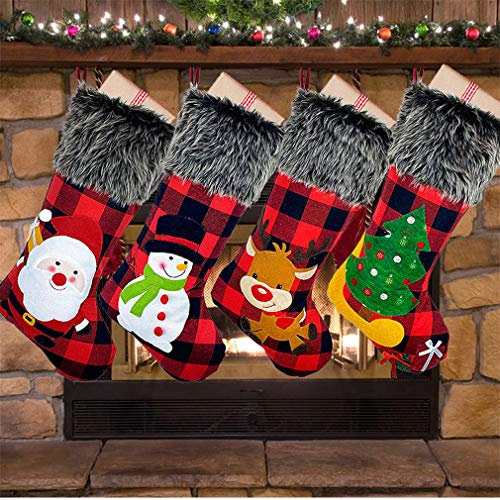 Fauhsto Weihnachtsstrümpfe,Weihnachtssocken,Nikolausstiefel Weihnachtssocken Deko Kamin Christmas Stocking,Nikolausstrumpf, Weihnachtsdeko Geschenke Taschen und Süßigkeiten Taschen-4 & 5 Stück