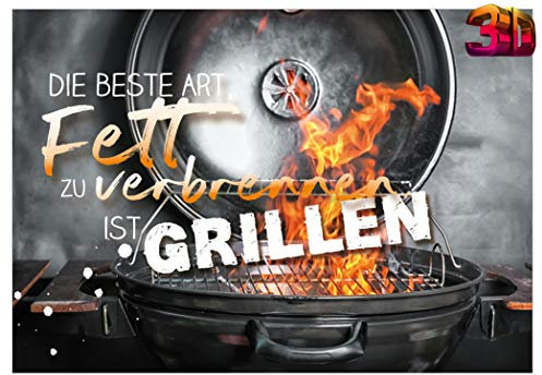 KE - 3D Effekt Geburtstagskarte mit humorvollem Spruch, 150x105mm - Perfekt für Grill-Liebhaber, einzigartiges Geburtstagsgeschenk - Motiv: Grillen