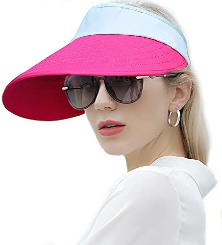 Sonnenhüte für Frauen – Große Krempe Sommer Strand Hut UV-Schutz – Outdoor Cap Visier leicht & verstellbar - Rot - Medium