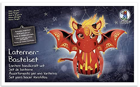 Ursus 18720015F - Bastelset Drache, Komplett-Set mit Allen Materialien zum Selber-Basteln Einer 3D Laterne, inkl. Anleitung, ideal für Sankt Martin, Lampion-Umzug oder als herbstliche Dekoration, bunt