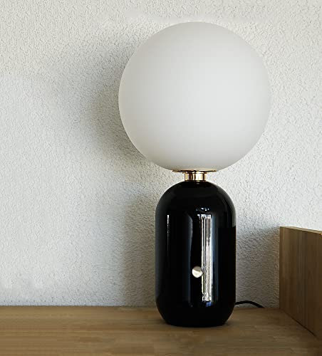 Dapo Moderne Glaskugel-Tisch-Leuchte NOVA mit Touch-Dimmer Wohnraum-Kugel-Deko-Nachttisch-Fenster-Lampe (Schwarz-weiß, Durchmesser 20 cm)