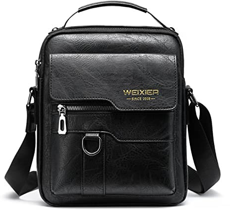 Hjkiopc Umhängetasche Herren Schultertasch Crossbody Handytasche Messenger Bag Herrentasche Shulder Bag Leder Brusttasche (A-Schwarz)