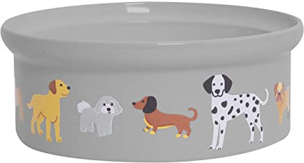 YöL Ceramic Dog Print Food Drink Feeding Bowl Grey Puppy Pet 800ml Stoneware