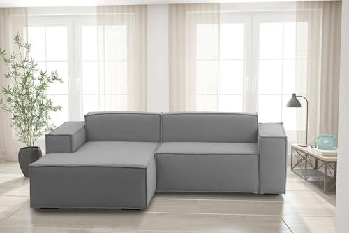 Talamo Italia - Sofa mit Halbinsel Nadia, modulares 2-Sitzer-Sofa mit linker Halbinsel, Stoffsofa, 100 % Made in Italy, 220 x 170 x 70 cm, Grau