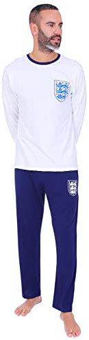 Official England Football Team Mens Long Cotton Pyjama Set (Large) White