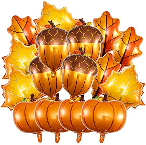 16 Pcs Fall Balloons Thanksgiving Balloons Foil,Pumpkin Acorn Maple Leaf Decorations Autumn Harvest Birthday Wedding Party Supplies (Ballons d'automne pour Thanksgiving)