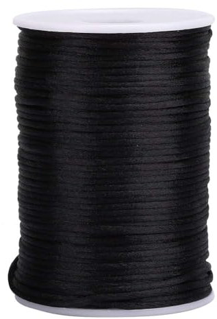 Cordon en nylon satiné 2,5 mm pour perles et nœuds chinois pour bracelets d'amitié, colliers, fabrication de bijoux, 91,4 m (noir)