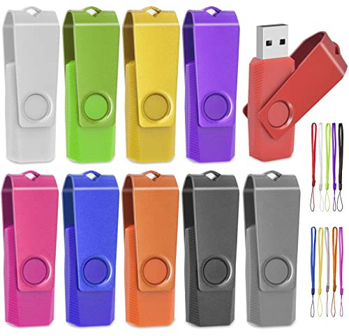 AreTop USB Sticks 8GB 10 Stück, Farbiger USB 2.0 High Speed USB-Stick mit Lanyard, Memory Stick Data Storage für PC/Computer/Laptop/Auto