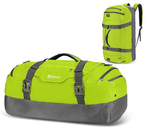 Ubon Duffle Bag Wasserfeste Reisetasche Große Kapazität Mehrfachtaschen Leichte mit Wäscheschuhfach Multifunktionale Campingtasche Wanderrucksäcke für Urlaub Sport Camping Ausflüge Grün 80L